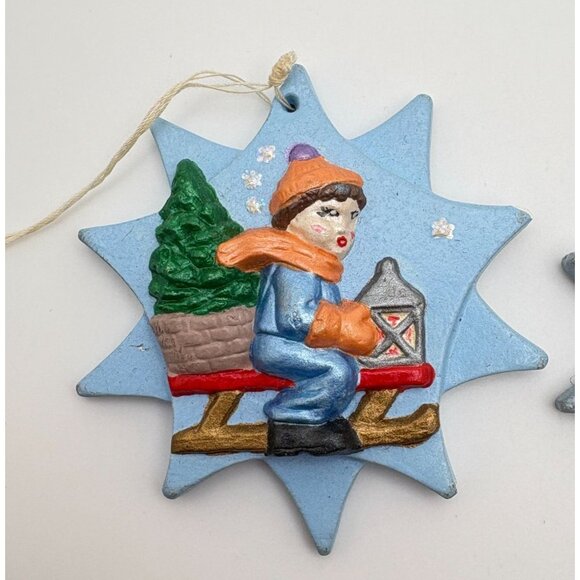 Vintage Star Shaped Christmas Tree Ornaments Festive Winter Scenes Hand Painted - Picture 2 of 7